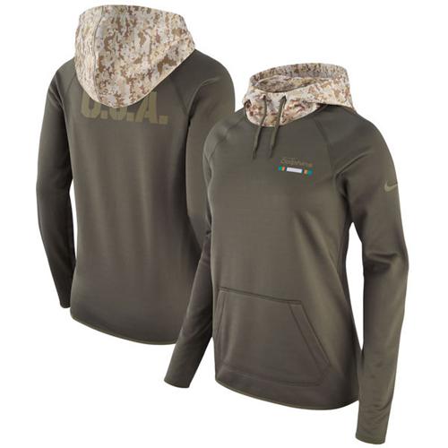 Women's Miami Dolphins Nike Olive Salute to Service Performance Pullover Hoodie - Click Image to Close